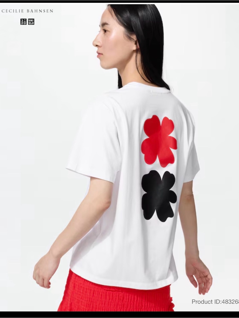 Cecilie Bahnsen x Uniqlo White Graphic Back-Flower Tee — Red & Black